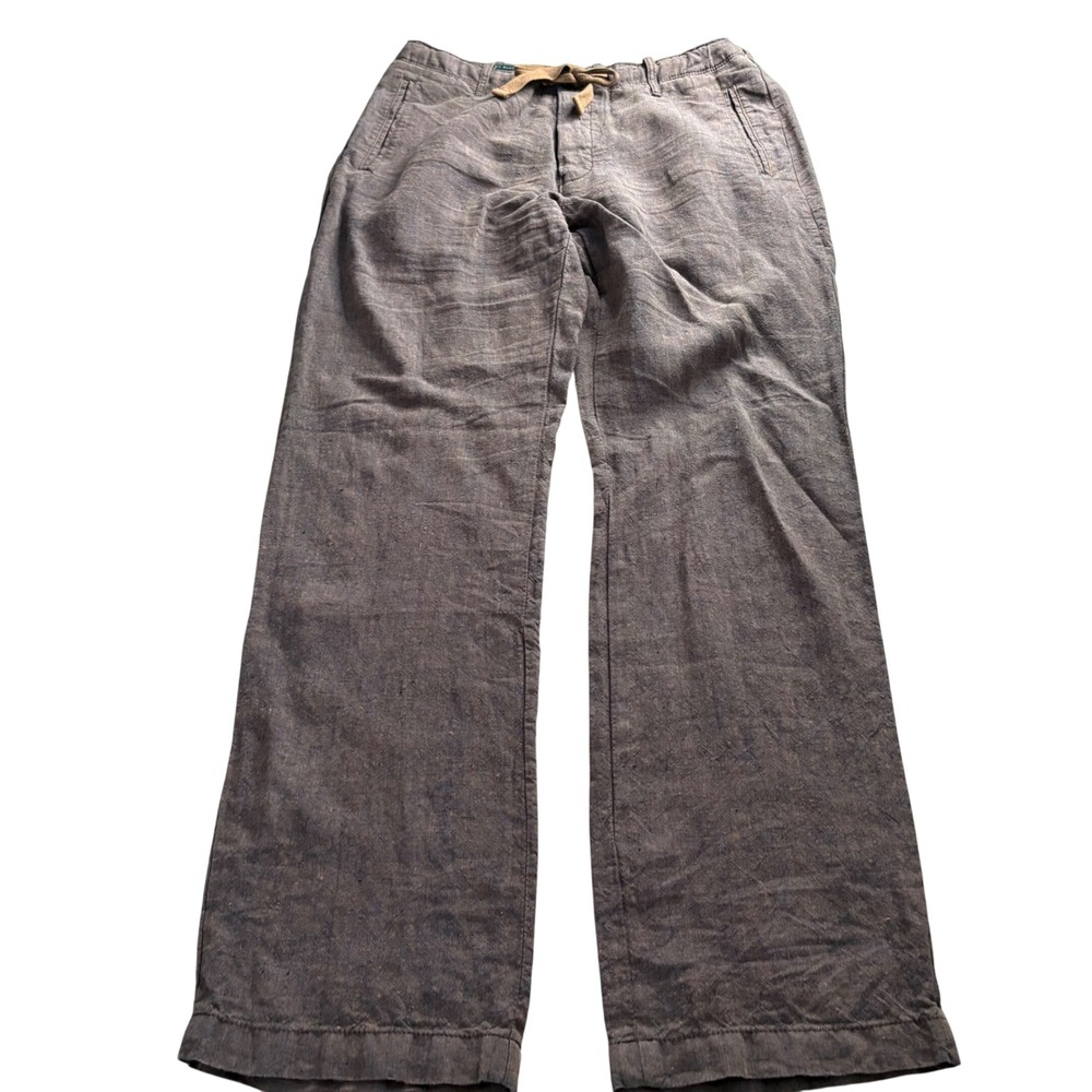 Perry Ellis Portfolio Mens 30 Brown Blue 100% Linen Drawstring Wide Leg Pants